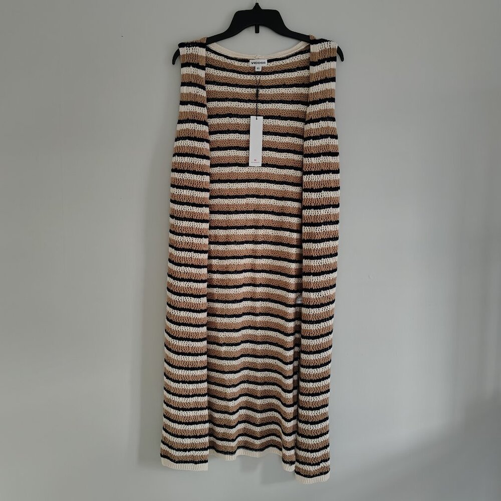 Vigoss Multicolor Striped Sleeveless Knee Length Cardigan - XL